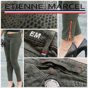 Etienne Marcel army green snake print red accents
